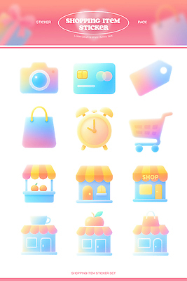 PSD 아이콘 스티커 사람없음 세트 컬러풀 쇼핑백 꼬리표 카메라 상점 쇼핑카 자명종 신용카드 오브젝트 그라데이션 쇼핑아이템 엘리먼트 2D아이콘 시계 컬러 가방 금융 전자제품 쇼핑 라벨 카트 알람 파일형식