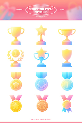 PSD 아이콘 별 리본 스티커 사람없음 세트 컬러풀 트로피 메달 오브젝트 그라데이션 쇼핑아이템 엘리먼트 월계수 2D아이콘 자연요소 컬러 상_우승 상_상패 파일형식