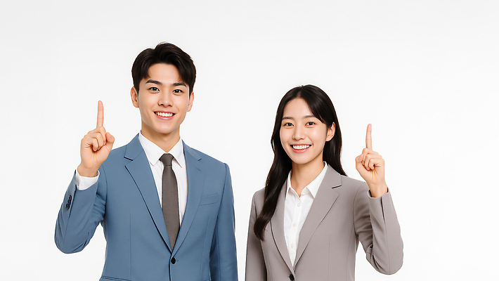 JPG 스튜디오촬영 편집이미지 커플 여자 남자 미소 정장 상반신 성인 두명 가리킴 비즈니스맨 비즈니스우먼 의료성형뷰티 성인만 편집실사 AI인물포토 AI콘텐츠 옷 비즈니스 관계 실내 표정 사람 손짓 직장인 CG 파일형식 AI포토