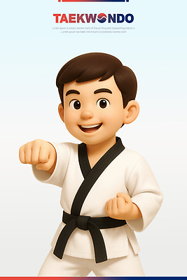 PSD 편집이미지 남자 어린이 3D캐릭터 한명 미소 소년 3D 주먹 펀치 태권도 태권도복 검은띠 소년한명만 편집3D 캐릭터 1 스포츠용품 모션 표정 도복 사람 격투기 끈 디지털합성 남자한명만 소년만 파일형식