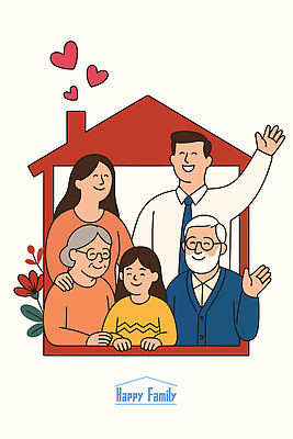 여자 할아버지 노년 남자 꽃 행복 할머니 어린이 일러스트 대가족 굴뚝 사랑 미소 정장 소녀 여러명 상반신 성인 빨간색 손들기 하트 손인사 집모양 안경낌 국내일러스트 AI파일 모양 식물 옷 감정 안경 컬러 다수 가족 모션 표정 사람 인사 파일형식 벡터