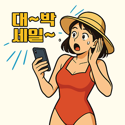 여자 일러스트 한명 들기 상반신 성인 스마트폰 비키니 놀람 외침 밀짚모자 땀 대박 빅세일 성인여자한명만 국내일러스트 AI파일 모자_잡화 1 수영복 감정 모션 표정 사람 핸드폰 스마트기기 세일 소리 여자한명만 성인여자만 파일형식 벡터