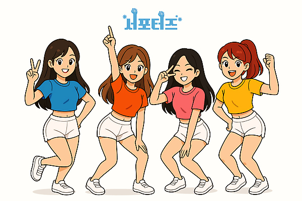 전신 여자 포즈 일러스트 응원 허리숙이기 미소 여러명 성인 손들기 눈감음 가리킴 브이 치어리더 서포터즈 활기 단체복 성인여자만 일러캐릭터 AI파일 캐릭터 옷 다수 컨셉 모션 표정 숙이기 사람 손짓 여자만 성인만 파일형식 벡터