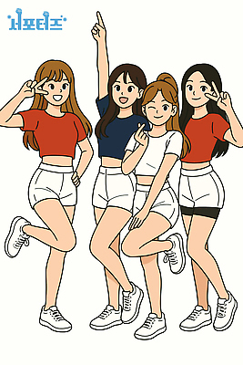 전신 여자 허리손 포즈 일러스트 응원 윙크 미소 여러명 성인 가리킴 브이 치어리더 서포터즈 활기 손하트 다리들기 단체복 성인여자만 일러캐릭터 AI파일 캐릭터 옷 다수 컨셉 모션 표정 사람 손짓 여자만 성인만 파일형식 벡터