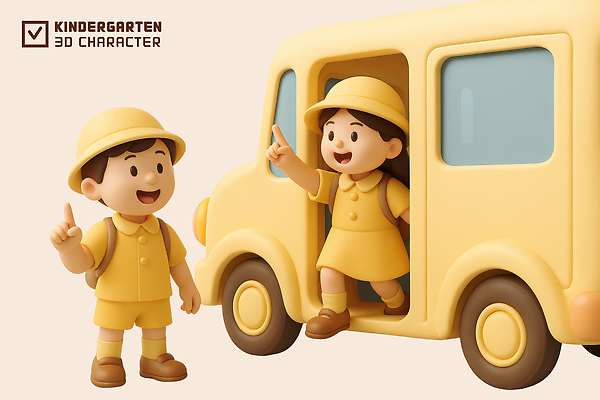 전신 PSD 편집이미지 여자 남자 어린이 책가방 미소 소녀 소년 두명 노란색 3D 유치원 가리킴 하차 스쿨버스 유치원생라이프 유치원복 유치원모자 어린이만 등원 편집3D 모자_잡화 라이프스타일 옷 교육 컬러 가방 모션 버스 표정 사람 손짓 디지털합성 파일형식