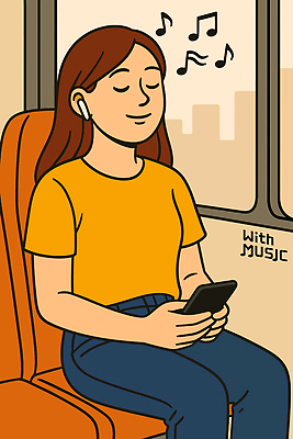 여자 여유 음표 일러스트 한명 들기 앉기 성인 스마트폰 눈감음 음악감상 기차 힐링 창밖 무선이어폰 성인여자한명만 국내일러스트 AI파일 1 기호 감정 음악 육상교통 이어폰 창문 모션 대중교통 사람 핸드폰 스마트기기 감상 여자한명만 성인여자만 파일형식 벡터