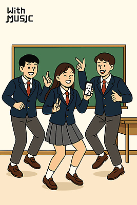 전신 여자 남자 교복 음표 일러스트 교실 청소년 웃음 들기 세명 스마트폰 칠판 음악감상 춤 책상 즐거움 십대만 국내일러스트 AI파일 기호 옷 교육 감정 음악 가구 학교 모션 문화예술 표정 사람 핸드폰 스마트기기 감상 파일형식 벡터