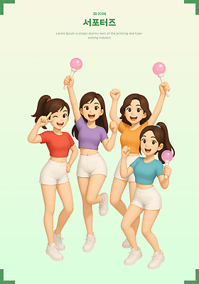 전신 PSD 편집이미지 여자 응원 3D캐릭터 미소 들기 여러명 성인 연두색 청춘 손들기 파이팅 브이 응원단 서포터즈 성인여자만 응원봉 편집3D 캐릭터 다수 컨셉 모션 표정 사람 손짓 초록색 3D 여자만 성인만 파일형식