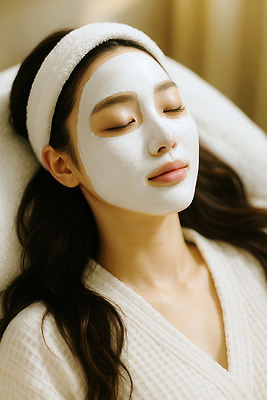 JPG 편집이미지 여자 한명 상반신 성인 눕기 눈감음 머리띠 가운 피부관리 팩 테라피 의료성형뷰티 성인여자한명만 편집실사 AI인물포토 AI콘텐츠 1 옷 장신구 모션 사람 뷰티 화장품 CG 여자한명만 성인여자만 파일형식 AI포토