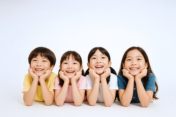 JPG 편집이미지 여자 남자 행복 어린이 엎드리기 미소 소녀 소년 여러명 상반신 친구 우정 꽃받침 의료성형뷰티 어린이만 편집실사 AI인물포토 AI콘텐츠 감정 다수 관계 모션 표정 사람 손짓 CG 파일형식 AI포토