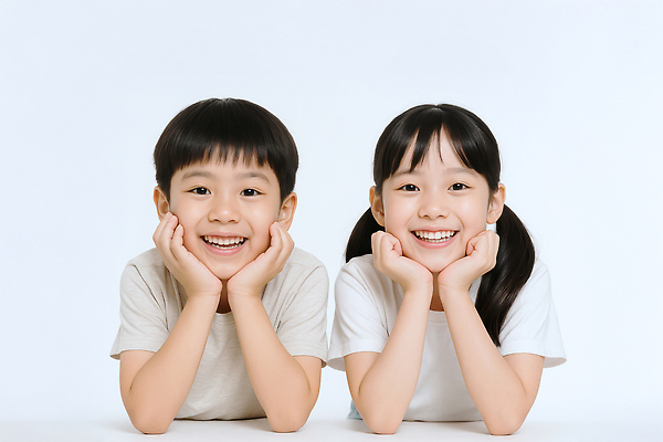 JPG 편집이미지 여자 남자 행복 어린이 엎드리기 미소 소녀 소년 상반신 두명 친구 우정 꽃받침 의료성형뷰티 어린이만 편집실사 AI인물포토 AI콘텐츠 감정 관계 모션 표정 사람 손짓 CG 파일형식 AI포토