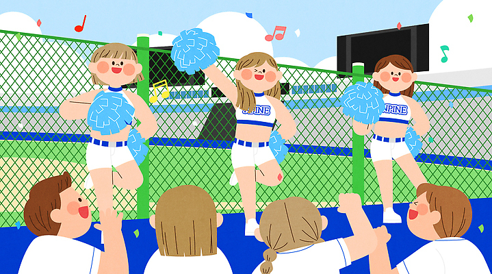 전신 구름 여자 남자 유니폼 음표 일러스트 응원 하늘 웃음 들기 여러명 상반신 성인 뒷모습 파이팅 군중 치어리더 전광판 관람 야구복 야구장 열광 응원수술 안전펜스 성인만 치어리딩 국내일러스트 AI파일 자연요소 기호 옷 음악 뷰포인트 다수 스포츠시설 모션 표정 사람 울타리 운동복 야구 응원용품 파일형식 벡터