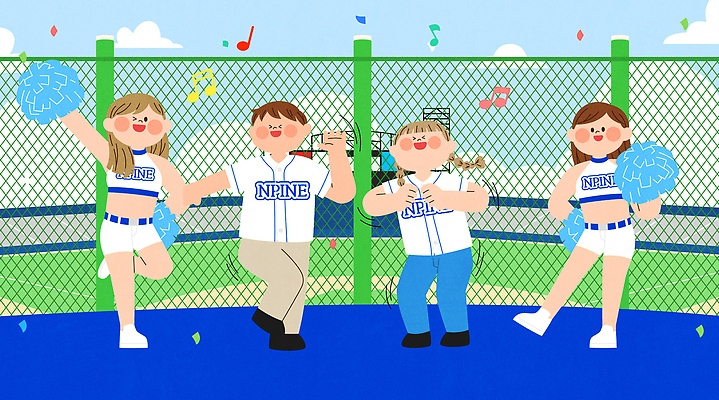 전신 구름 여자 남자 유니폼 음표 일러스트 응원 하늘 미소 웃음 들기 여러명 성인 파란색 무대 춤 즐거움 치어리더 꽃가루 관람 야구복 야구장 응원수술 안전펜스 성인만 치어리딩 국내일러스트 AI파일 자연요소 기호 옷 감정 음악 컬러 다수 스포츠시설 모션 문화예술 표정 사람 울타리 운동복 야구 응원용품 가루 파일형식 벡터