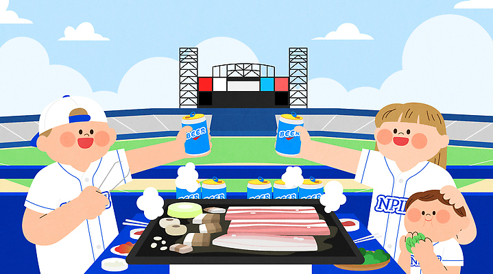 구름 여자 남자 어린이 유니폼 일러스트 가족 식탁 하늘 반찬 웃음 들기 소년 상반신 성인 세명 수증기 굽기 먹기 야구경기 쌈 삼겹살 야구모자 불판 전광판 관람 야구복 야구장 캔맥주 고기구이 쌈채소 야외테이블 캡모자 쓰다듬기 국내일러스트 AI파일 자연요소 모자_잡화 옷 음식 채소 스포츠시설 관계 모션 탁자 맥주 표정 돼지고기 사람 운동복 야구 야구용품 캔 구이 파일형식 벡터