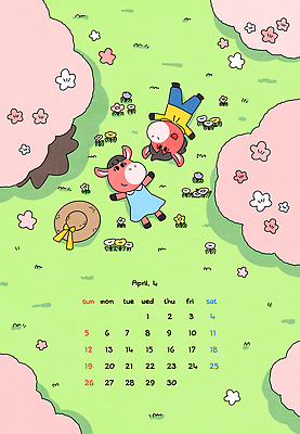 리본 분홍색 꽃밭 일러스트 그림자 웃음 잔디 사람없음 연두색 눕기 봄 달력 벚나무 4월 즐거움 챙모자 국내일러스트 병오년 붉은말 붉은말캐릭터 AI파일 나무 식물 모자_잡화 계절 꽃 감정 컬러 모션 표정 초록색 벚꽃 말_동물 날짜 말캐릭터 파일형식 벡터 2026년