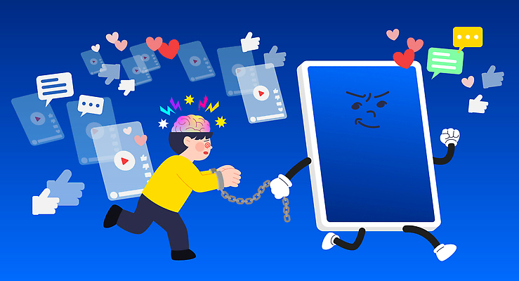 전신 남자 말풍선 일러스트 한명 미소 성인 파란색 핸드폰 걷기 하트 당기기 수갑 뇌 따봉 스마트폰중독 인터넷중독 성인남자한명만 숏폼 도파민 국내일러스트 AI파일 모양 1 컬러 모션 표정 사람 전자제품 스마트폰 최고 신조어 중독 남자한명만 성인남자만 파일형식 벡터