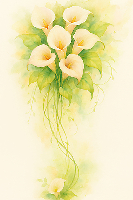 JPG 잎 꽃백그라운드 일러스트 수채화 사람없음 연두색 카라 파스텔톤 국내일러스트 AI일러스트 AI콘텐츠 식물 꽃 컬러 백그라운드 초록색 파일형식