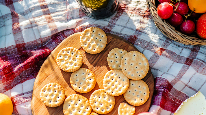 JPG 편집이미지 포도 사람없음 야외 햇빛 소풍 바구니 크래커 과자 원형 분위기 돗자리 나무도마 바삭바삭 편집실사 AI포토 AI콘텐츠 도형 컨셉 과일 디저트 도마 목재 태양 야외활동 쿠키 CG 파일형식