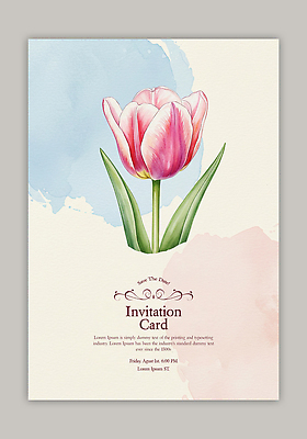 PSD 템플릿 잎 한송이 카드템플릿 수채화 사람없음 튤립 초대장 이미지템플릿 식물 1 꽃 카드_감사 송이 파일형식