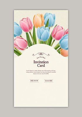 PSD 템플릿 잎 카드템플릿 사람없음 컬러풀 튤립 초대장 이미지템플릿 식물 꽃 컬러 카드_감사 파일형식