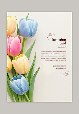 PSD 템플릿 잎 카드템플릿 사람없음 컬러풀 튤립 초대장 이미지템플릿 식물 꽃 컬러 카드_감사 파일형식