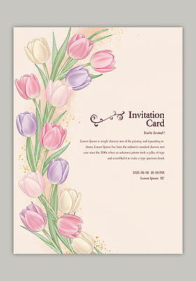 PSD 템플릿 분홍색 잎 카드템플릿 수채화 사람없음 튤립 초대장 이미지템플릿 식물 꽃 컬러 카드_감사 파일형식