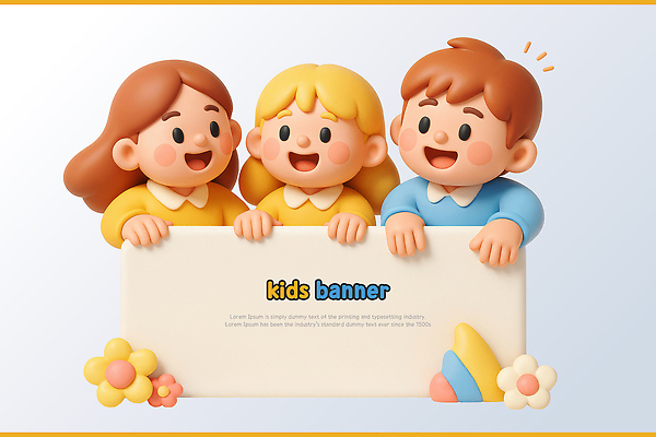 PSD 편집이미지 배너 여자 남자 꽃 어린이 미소 소녀 소년 상반신 세명 3D 잡기 어린이만 카피스페이스 옹기종기 편집3D 식물 컨셉 모션 표정 사람 공백 디지털합성 파일형식