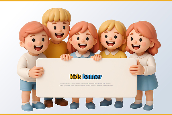 전신 PSD 편집이미지 배너 여자 남자 어린이 미소 소녀 소년 여러명 3D 어린이만 카피스페이스 편집3D 다수 표정 사람 공백 디지털합성 파일형식