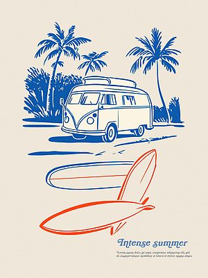 여행 일러스트 휴식 사람없음 파란색 여름휴가 야자수 여름풍경 빈티지 서핑보드 서핑 라인아트 캠핑카 밴 국내일러스트 AI파일 나무 선 컬러 컨셉 자동차 휴가 풍경 수상스포츠 보드_스포츠 파일형식 벡터 여름_계절