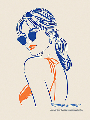 여자 여행 일러스트 휴식 한명 상반신 성인 파란색 여름휴가 비키니 선글라스 귀걸이 주황색 여름풍경 빈티지 뒤돌아보기 라인아트 성인여자한명만 국내일러스트 AI파일 1 수영복 안경 선 컬러 컨셉 장신구 모션 휴가 사람 풍경 여자한명만 성인여자만 파일형식 벡터 여름_계절