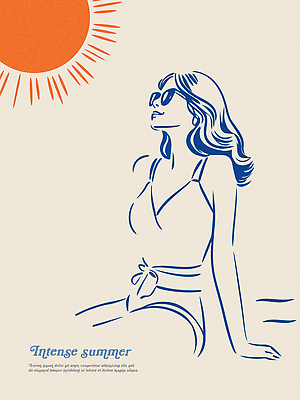 여자 여유 여행 일러스트 휴식 한명 앉기 성인 파란색 여름휴가 비키니 선글라스 태양 주황색 여름풍경 빈티지 선탠 라인아트 손짚기 성인여자한명만 국내일러스트 AI파일 자연요소 1 수영복 감정 안경 선 컬러 컨셉 모션 휴가 사람 풍경 손짓 여자한명만 성인여자만 파일형식 벡터 여름_계절