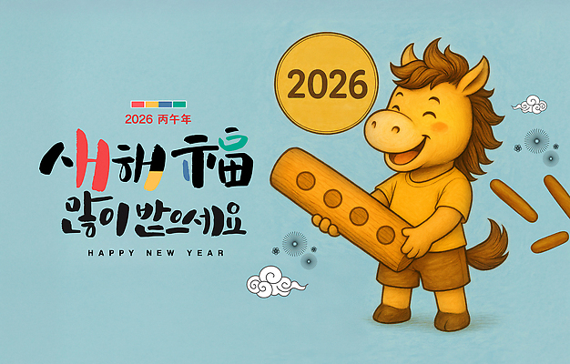 PSD 편집이미지 하늘색 수채화 웃음 들기 사람없음 윷 윷놀이 말캐릭터 해피뉴이어 구름모양 새해복많이받으세요 2026년 이미지편집 모양 동물캐릭터 모션 새해 표정 파란색 전통놀이 새해인사 말_동물 연도 파일형식 구름_자연