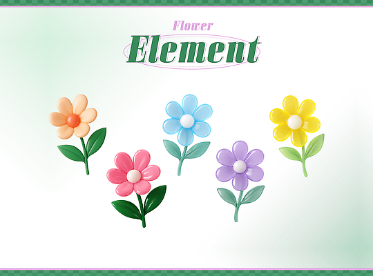 PSD 편집이미지 꽃 잎 사람없음 세트 컬러풀 3D 디지털합성 오브젝트 질감 엘리먼트 편집3D 식물 컬러 파일형식