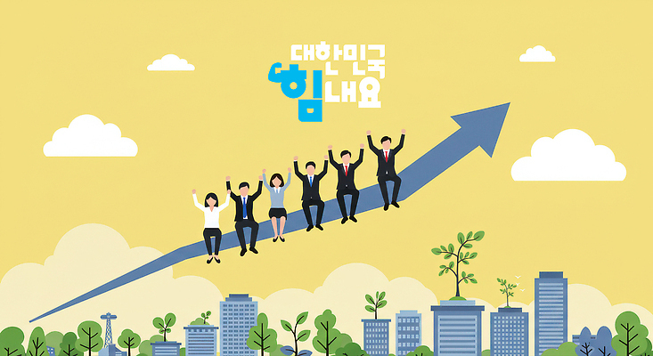 PSD 나무 구름 여자 남자 화살표 일러스트 한국 앉기 정장 빌딩 여러명 성인 파이팅 희망 만세 상승 얼굴없음 성인만 연노랑색 국내일러스트 자연요소 식물 옷 감정 아시아 다수 컨셉 모션 사람 건물 노란색 파일형식