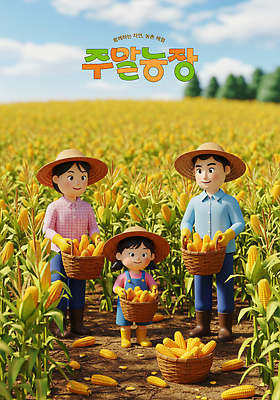 전신 PSD 구름 편집이미지 여자 남자 어린이 잎 가족 하늘 미소 들기 소녀 성인 세명 농작물 3D 바구니 농사 수확 체험 즐거움 밀짚모자 옥수수밭 주말농장 이미지편집 편집3D 자연요소 식물 모자_잡화 감정 컨셉 밭 농업 관계 모션 표정 옥수수 사람 농장 디지털합성 파일형식