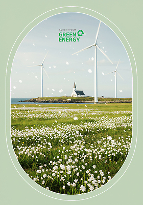 PSD 편집이미지 꽃잎 바다 꽃밭 하늘 사람없음 연두색 교회 자연보호 그린캠페인 그린에너지 친환경 풍력기 이미지편집 꽃 캠페인 종교건축 자연 건물 초록색 환경 에너지 풍력에너지 보호 파일형식