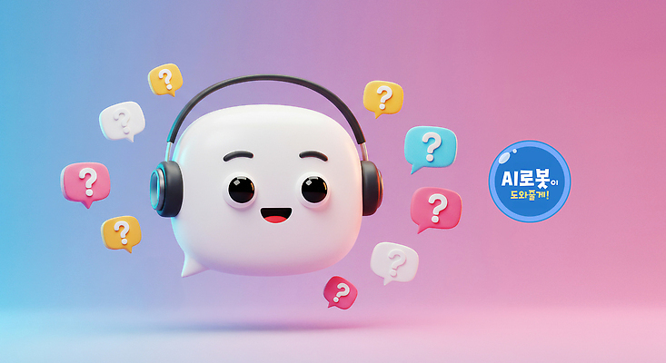 PSD 편집이미지 분홍색 말풍선 기술 미소 사람없음 3D 헤드셋 물음표 상담원 로봇 문의 답변 AI_인공지능 편집3D 기호 컬러 음향기기 표정 헤드폰 사무원 디지털합성 파일형식