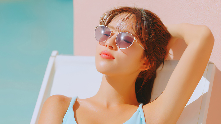 JPG 편집이미지 여자 여유 분홍색 휴식 한명 상반신 성인 여름휴가 선글라스 햇빛 손들기 눈감음 선탠 휴양지 선베드 의료성형뷰티 성인여자한명만 편집실사 AI인물포토 AI콘텐츠 1 감정 안경 컬러 컨셉 의자 모션 휴가 사람 태양 장소 CG 여자한명만 성인여자만 파일형식 여름_계절 AI포토