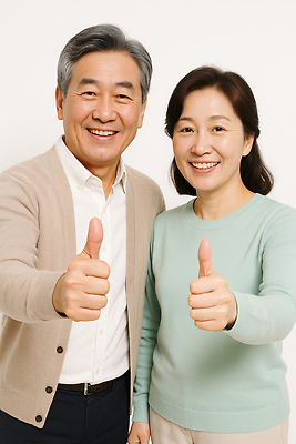 JPG 편집이미지 여자 남자 행복 중년 미소 상반신 두명 따봉 중년부부 의료성형뷰티 중년만 편집실사 AI인물포토 AI콘텐츠 부부 감정 표정 사람 성인 최고 CG 성인만 파일형식 AI포토