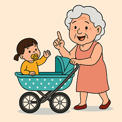 전신 여자 노년 할머니 어린이 일러스트 손녀 미소 소녀 상반신 두명 실버라이프 노후 손들기 가리킴 잡기 당기기 노리개젖꼭지 유모차 연금 여자만 국내일러스트 AI파일 라이프스타일 모션 표정 사람 손짓 성인 아기용품 손주 파일형식 벡터