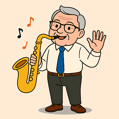 할아버지 노년 남자 음표 일러스트 한명 미소 들기 정장 실버라이프 노후 손들기 색소폰 연금 노인남자한명만 안경낌 국내일러스트 AI파일 1 라이프스타일 기호 옷 안경 음악 모션 표정 사람 성인 목관악기 남자한명만 노인남자만 파일형식 벡터