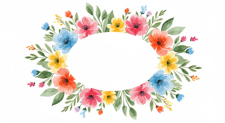 JPG 잎 일러스트 수채화 사람없음 컬러풀 꽃프레임 카피스페이스 국내일러스트 AI일러스트 AI콘텐츠 식물 꽃 컬러 프레임 공백 파일형식