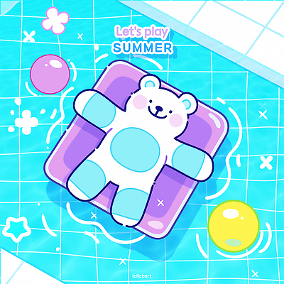 물결 하늘색 일러스트 물놀이 휴식 수영장 사람없음 여름휴가 귀여움 수영 떠있는 비치볼 곰캐릭터 북극곰 백곰 비치베드 튜브 국내일러스트 AI파일 동물캐릭터 컨셉 공 곰 모션 놀이 휴가 바캉스용품 파란색 수상스포츠 파일형식 벡터 여름_계절