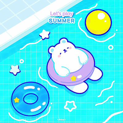 별 물결 하늘색 일러스트 물놀이 휴식 수영장 사람없음 여름휴가 귀여움 수영 떠있는 비치볼 곰캐릭터 북극곰 백곰 튜브 국내일러스트 AI파일 자연요소 동물캐릭터 컨셉 공 곰 모션 놀이 휴가 바캉스용품 파란색 수상스포츠 파일형식 벡터 여름_계절