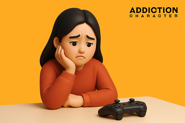 PSD 편집이미지 응시 여자 탁자 한명 앉기 상반신 성인 3D 주황색 턱괴기 게임기 시무룩 우울감 울상 힘듦 성인여자한명만 게임중독 편집3D 1 시선 감정 컬러 가구 컨셉 모션 표정 사람 디지털합성 중독 여자한명만 성인여자만 파일형식