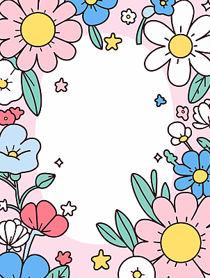 꽃 분홍색 잎 일러스트 사람없음 반짝임 귀여움 봄 화사함 꽃프레임 키치 국내일러스트 AI파일 식물 계절 컬러 컨셉 모션 프레임 파일형식 벡터