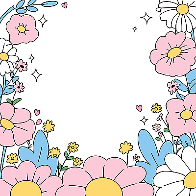 꽃 잎 일러스트 사람없음 반짝임 컬러풀 귀여움 봄 화사함 꽃프레임 키치 국내일러스트 AI파일 식물 계절 컬러 컨셉 모션 프레임 파일형식 벡터