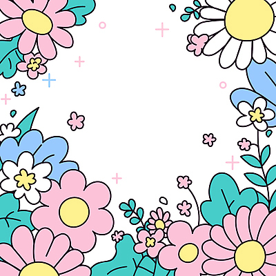 꽃 잎 일러스트 사람없음 반짝임 컬러풀 귀여움 봄 화사함 꽃프레임 키치 국내일러스트 AI파일 식물 계절 컬러 컨셉 모션 프레임 파일형식 벡터