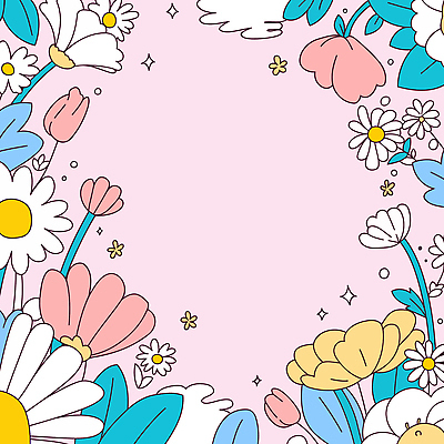 꽃 분홍색 잎 일러스트 사람없음 반짝임 귀여움 봄 화사함 꽃프레임 키치 국내일러스트 AI파일 식물 계절 컬러 컨셉 모션 프레임 파일형식 벡터