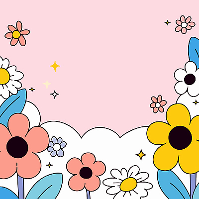 구름 꽃 분홍색 잎 일러스트 사람없음 반짝임 귀여움 봄 화사함 키치 국내일러스트 AI파일 자연요소 식물 계절 컬러 컨셉 모션 파일형식 벡터